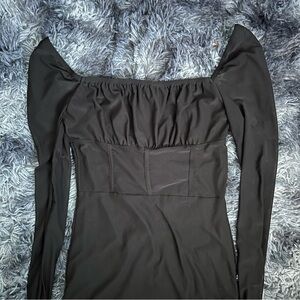 Black mesh long sleeve mini dress